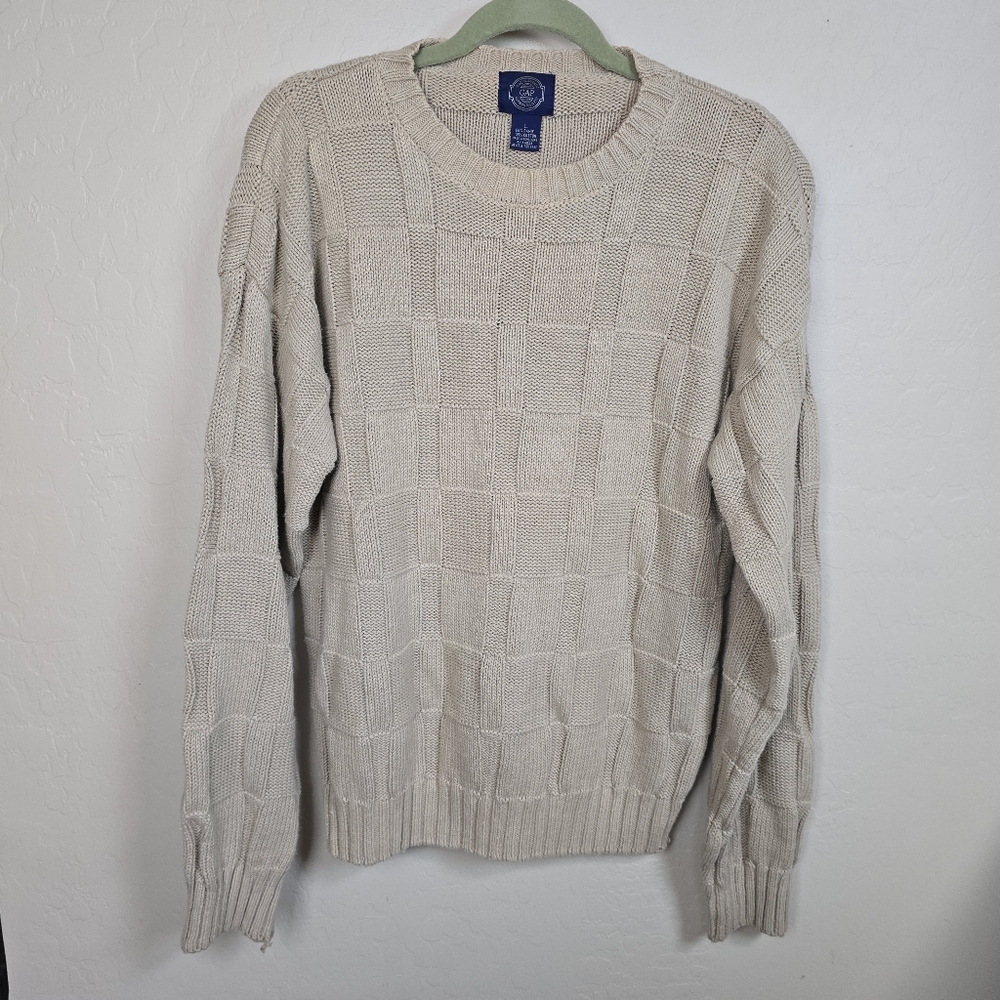 Vintage 80s/90s GAP Classic Cream Grid Cotton Blend Sweater Large